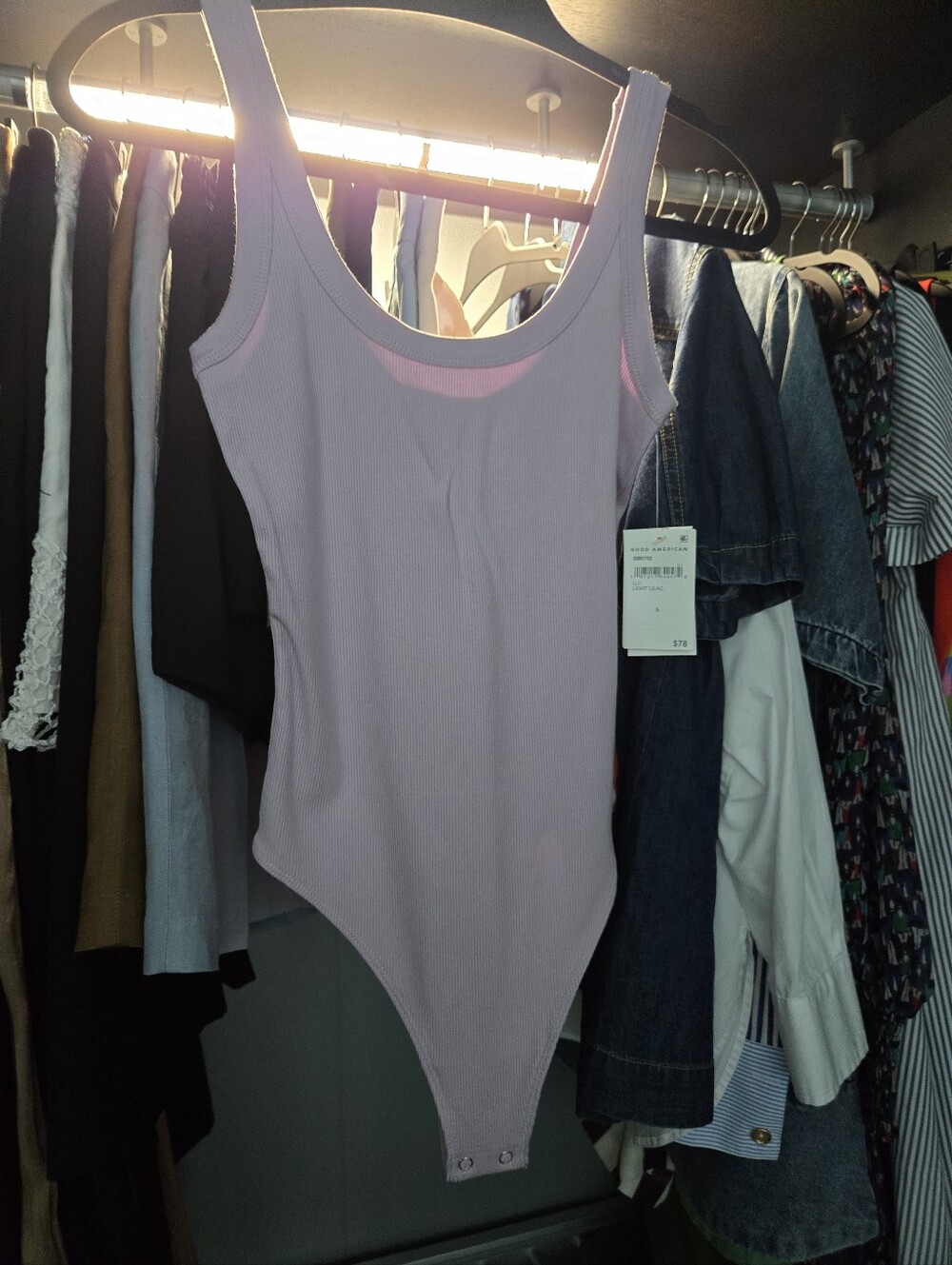 Good American Ribbed Scoop Bodysuit - Light Lavender
